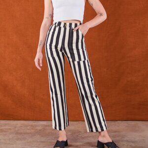 BIG BUD PRESS- XS Black and White Striped Work Pants with cut hem